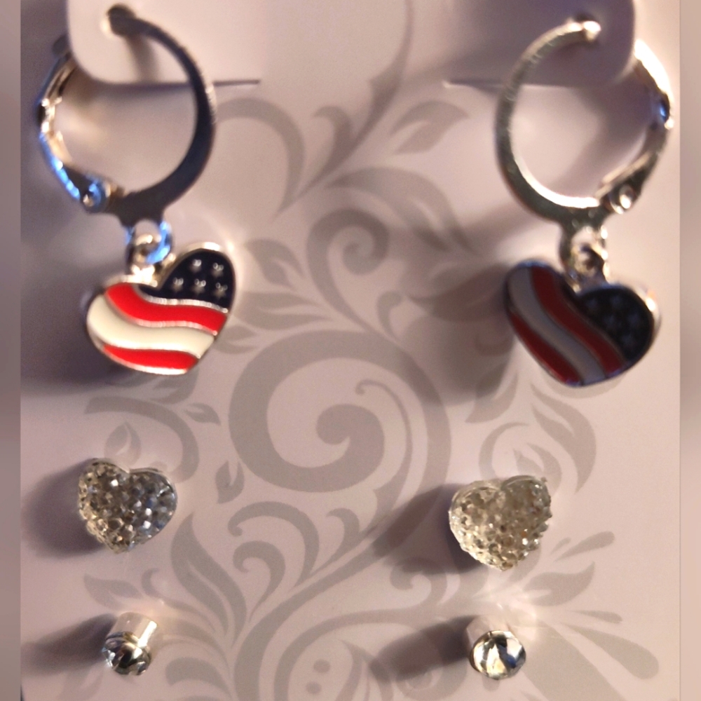 Heart-Shaped American Flag Earrings